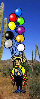 Man with colorful balloons